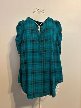 torrid Teal and Black Plaid V-Neck Top